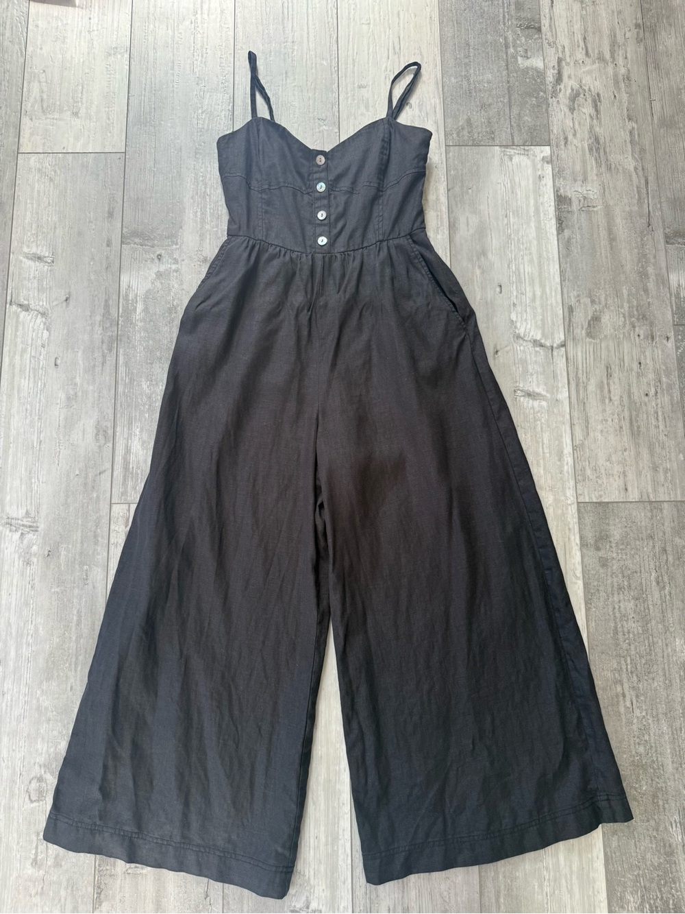Madewell Black 100% Linen Wide Leg Jumpsuit Size 6